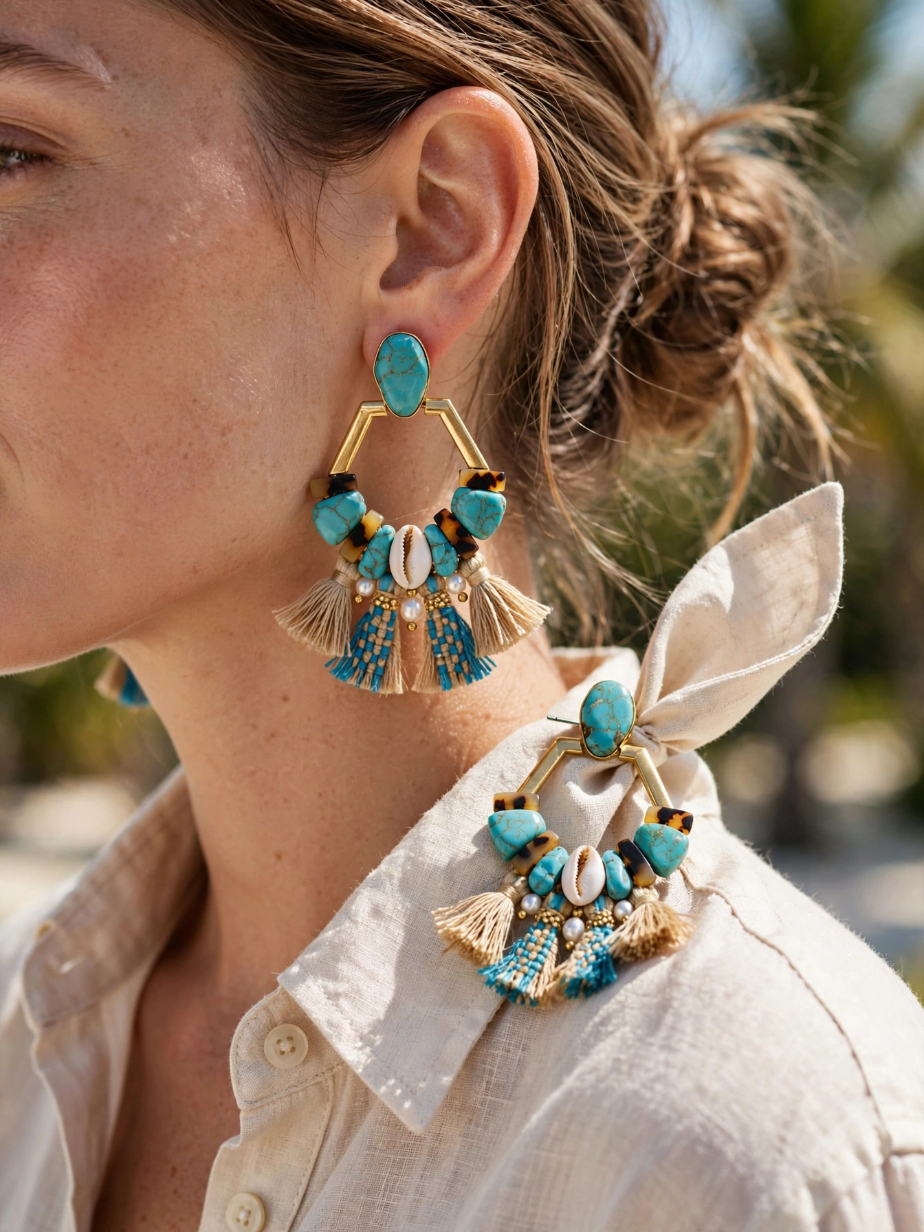 Must Try Vacation Outfits Every Woman Needs Statement earrings instantly dress up any daytime outfit.