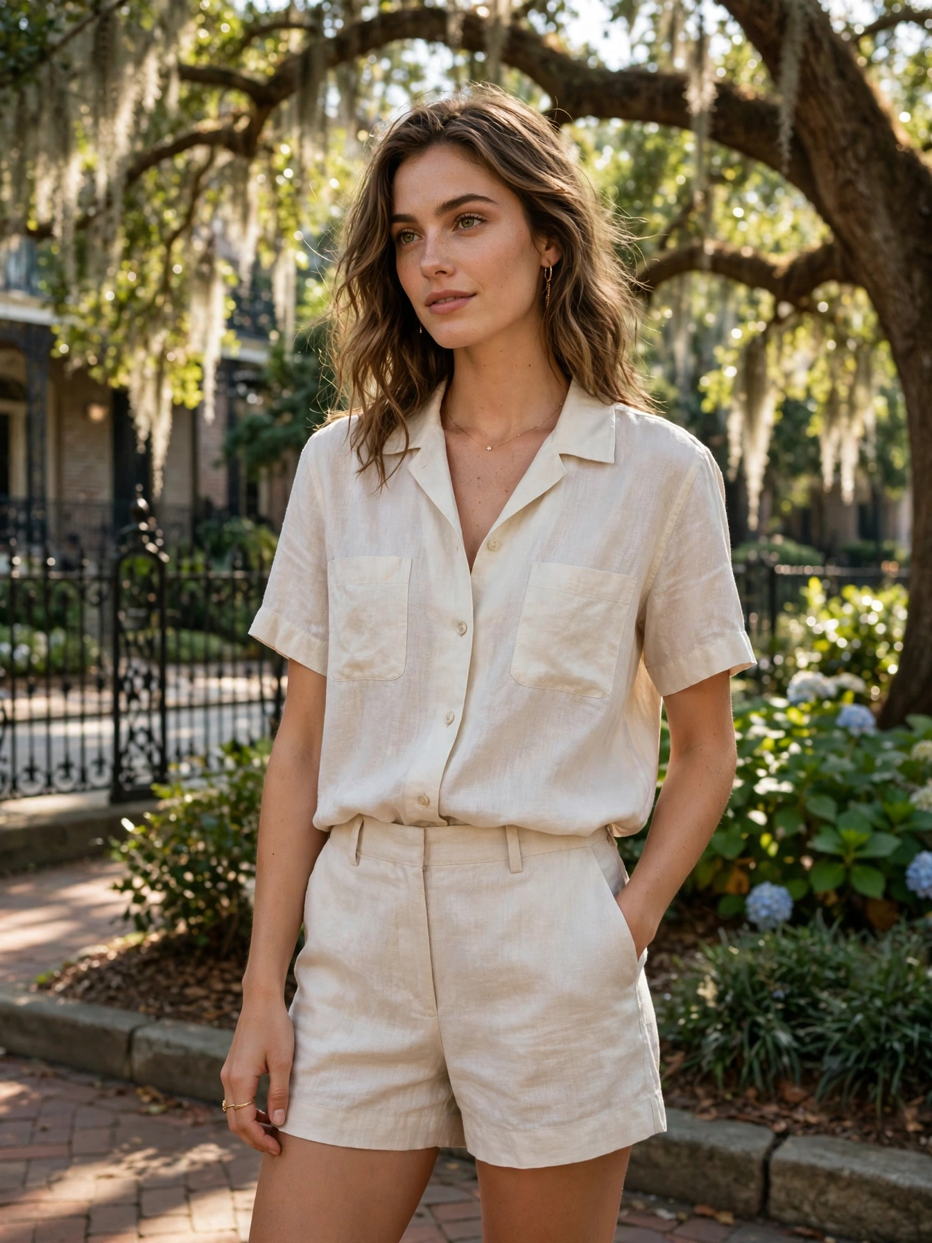 Linen separates. A linen camp shirt with drawstring shorts or a matching linen set looks effortlessly polished for the Garden District or a Mississippi riverboat cruise. Stick to light colors that reflect the sun.